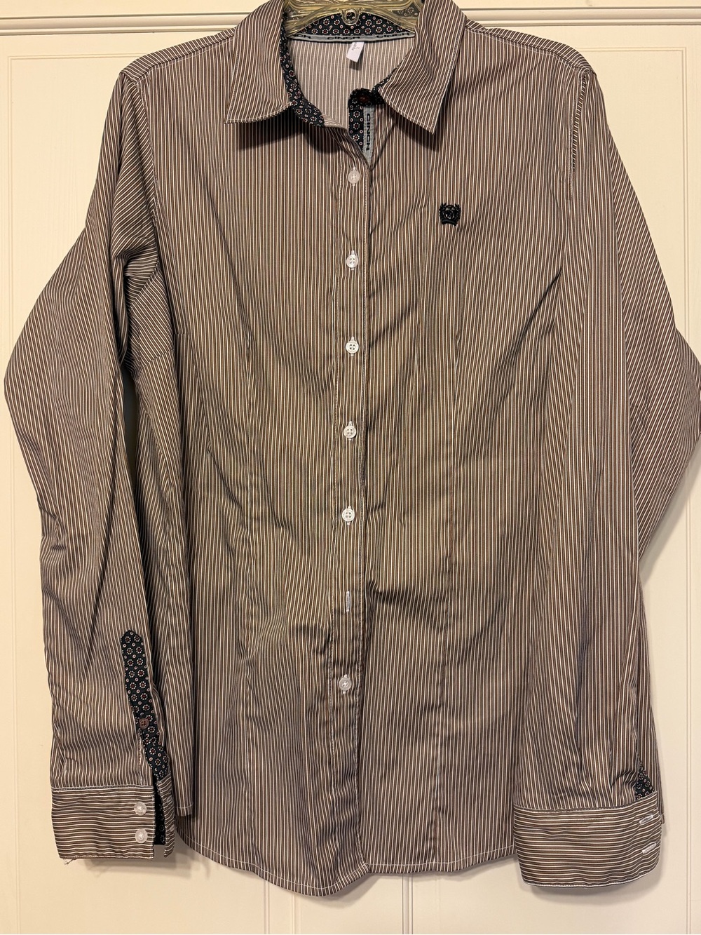 Cinch women’s Brown Pinstripe Button-Up Shirt with Contrast Trim